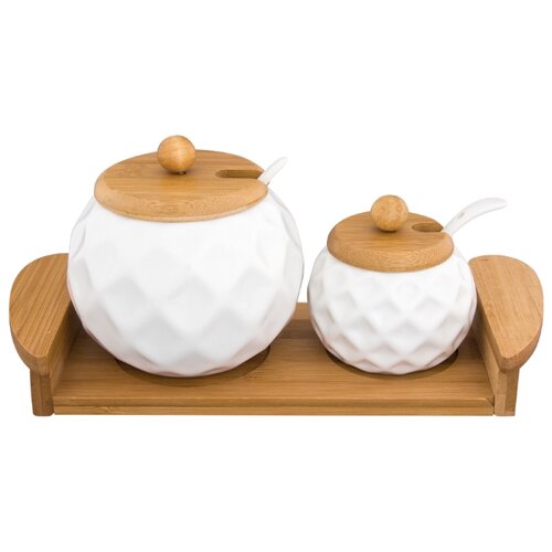 фото Набор 27х11,5х12 см elan gallery айсберг сахарница и солонка с крышками и ложками на деревянной подставке