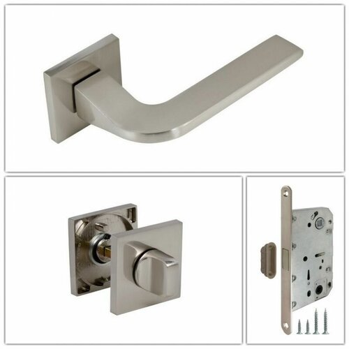 Комплект ручек для дверей Adden Bau URSA_S-552_NICKEL_UN, никель (ручка + завертка WC + магнитный замок)