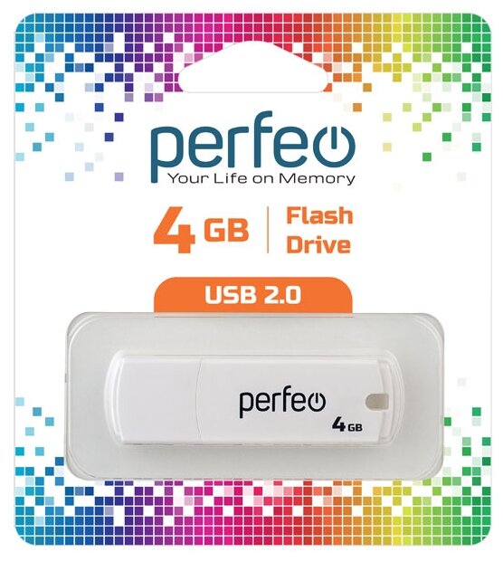 Flash накопитель 4GB белый USB 2.0 - PF-C05W004 BL1 (PERFEO)(код заказа 14601 )