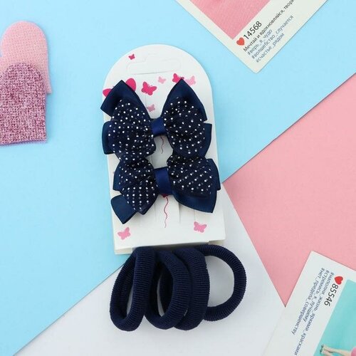 Набор для волос Классика 2 зажима4 резинки бантик горох синий 427₽