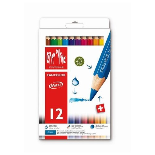 Купить Набор карандашей акварельных Caran d'Ache Fancolor Aquarell Maxi 12 цв в картоне, Caran d-Ache