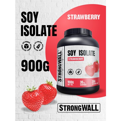 фото Strong wall протеин соевый изолят 900г со вкусом клубника