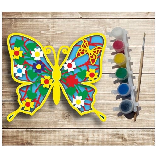 фото Многослойная антистресс раскраска/ 3d панно "бабочка с цветочками" серия бабочки ecolife