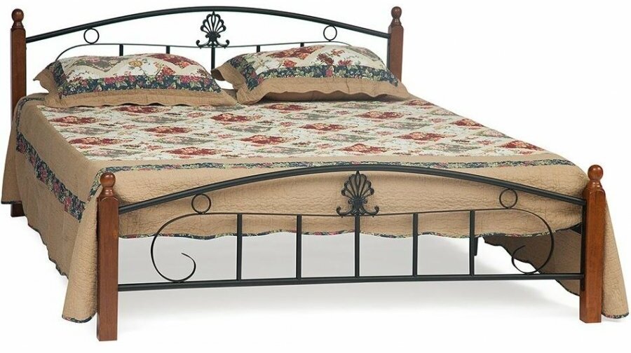 Двуспальная кровать Woodville Румба 160 см х 200 см красный дуб / черный