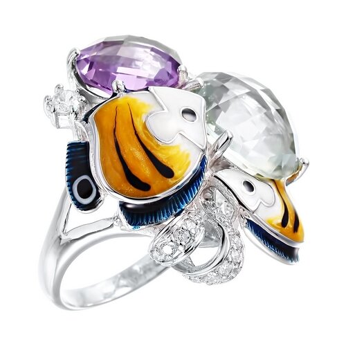 фото Element47 кольцо из серебра 925 пробы с аметистами, эмалью и фианитами se2127-r-ko-am-ga-enam-001-wg, размер 16.5