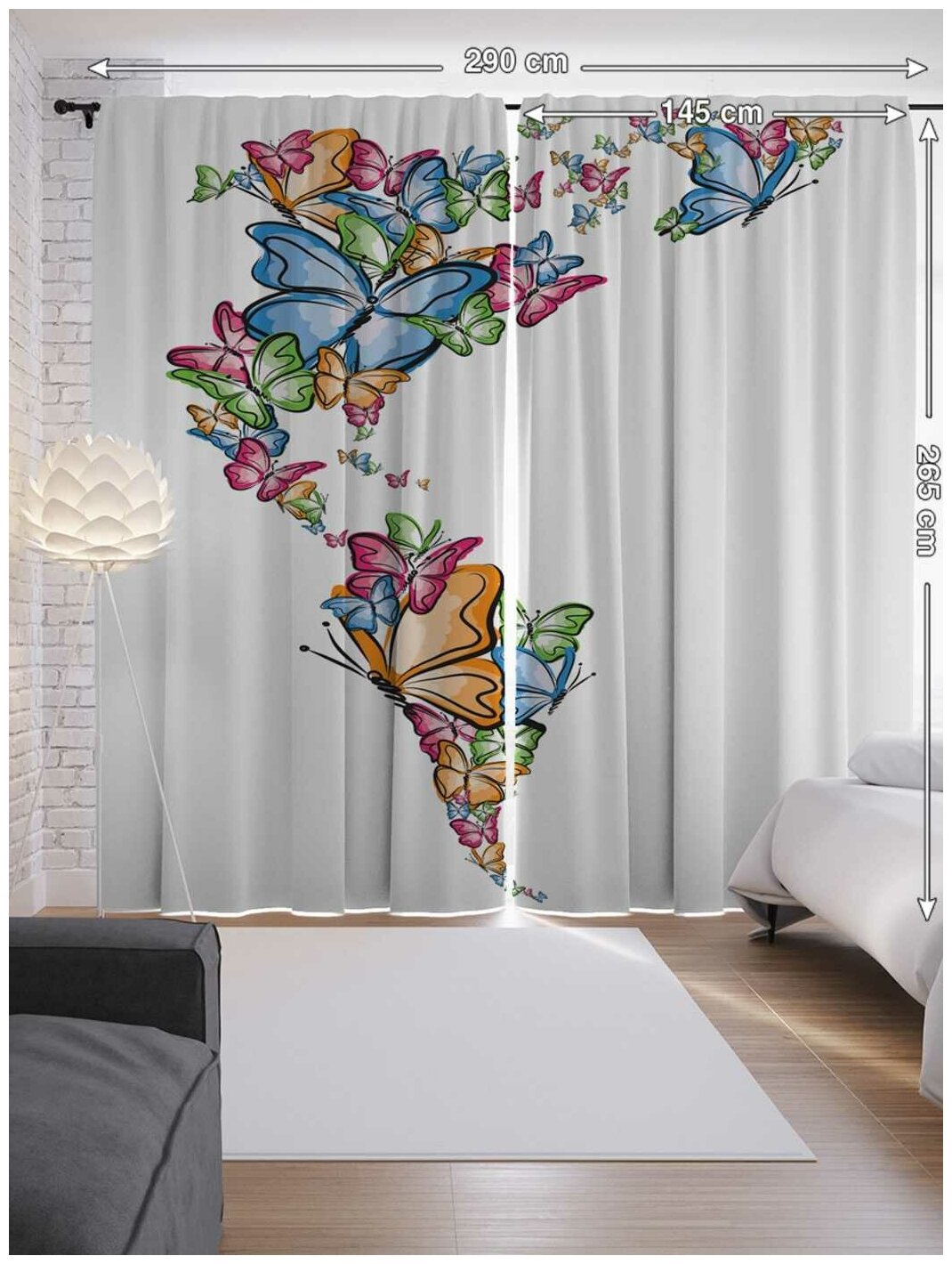 Шторы JoyArty с фотопечатью "Раскраска с бабочками" из сатена, 290х265 см - фотография № 2