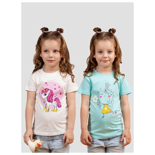 фото Футболка mor, комплект из 2 шт., размер 92-98, голубой/бежевый