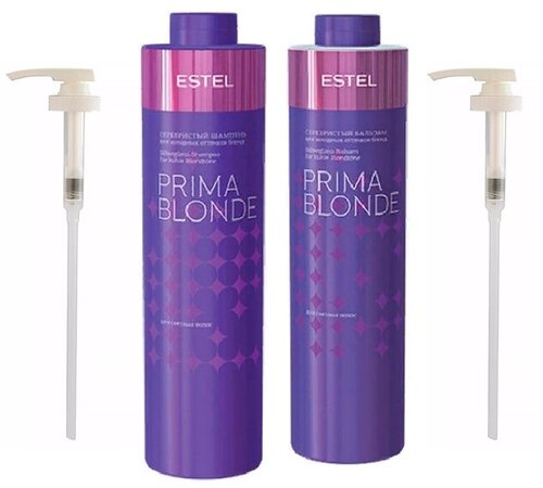 Estel Prima Blonde серебристый шампунь 1 литр + серебристый бальзам 1 литр + 2 дозатора