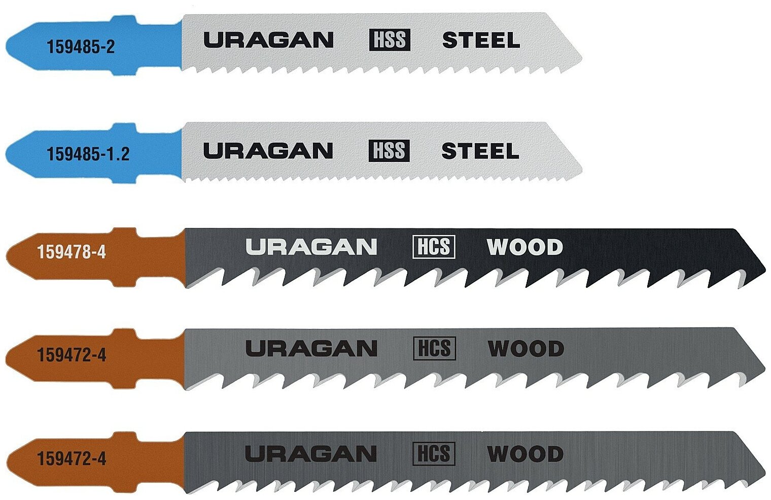 URAGAN T-хвост, по металлу/дереву, 5шт, Набор Полотна для лобзика (159489-H5)