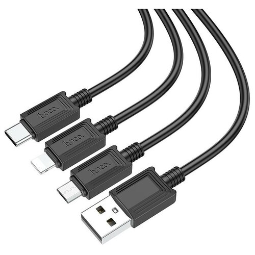 USB кабель 3в1 Hoco X74 to Micro+Type-C+Lightning 1 м черный кабель круглый xiaomi lightning 8 pin usb type c белый 1 м