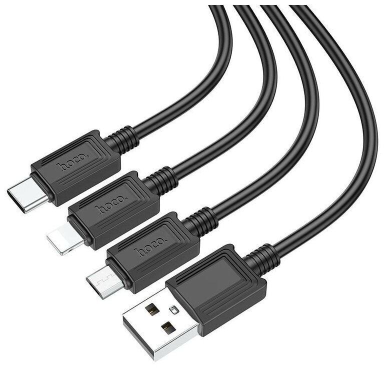 USB кабель 3в1 Hoco X74 to Micro+Type-C+Lightning 1 м черный