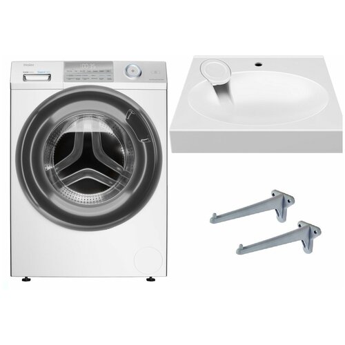 Стиральная машина с паром Haier HW70-BP12959B с раковиной Liguria 50 Лигурия 50 над стиральной машиной 5784000₽