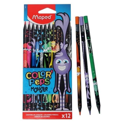 Цветные карандаши 12 цветов MAPED Color'Peps Black Monster, пластиковые 1 упак.