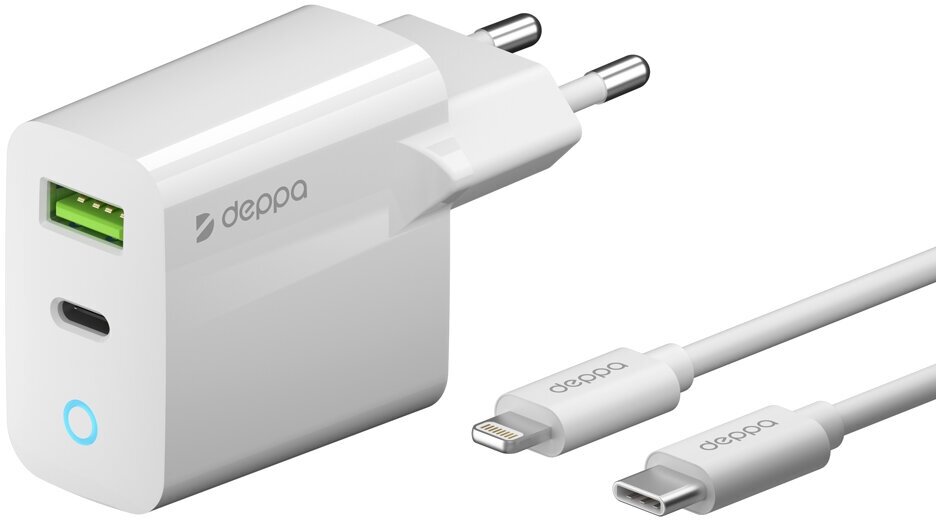 Сетевое зарядное устройство Deppa PD/QC 3.0 20W+кабель USB-C-Lightning (MFI) 1.2м