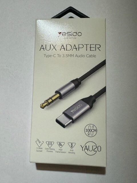 AUX адаптер Yesido YAU20, Type-C to 3.5mm (M), 1 м, Черный