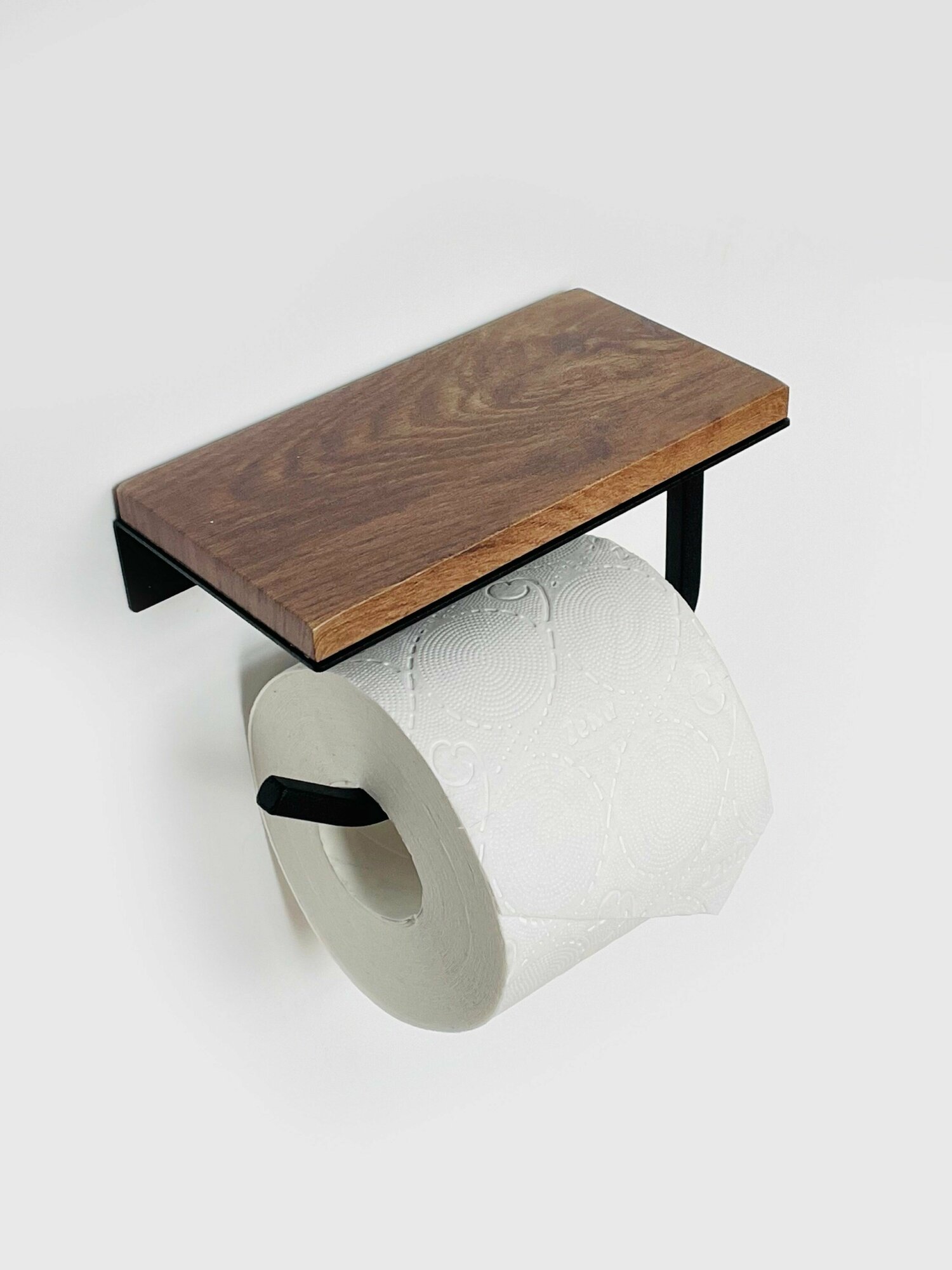 Полка №1 Держатель для туалетной бумаги с полочкой "Орех тёмный" на черном