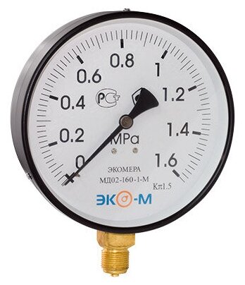 Манометр экомера МД02-160мм 0-1,6 мПа 1/2" МД02-160-G-1,6МПа