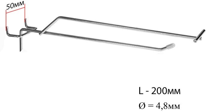 Крючок одинарный с ценникодержателем для металлической перфорированной панели шаг 50мм d=48мм L=20мм цвет хром (10шт.)