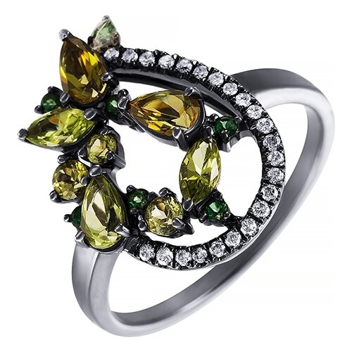 фото Jv кольцо из черного золота 585 пробы с перидотами, бриллиантами и топазами r30571-gt-pd-blk, размер 18