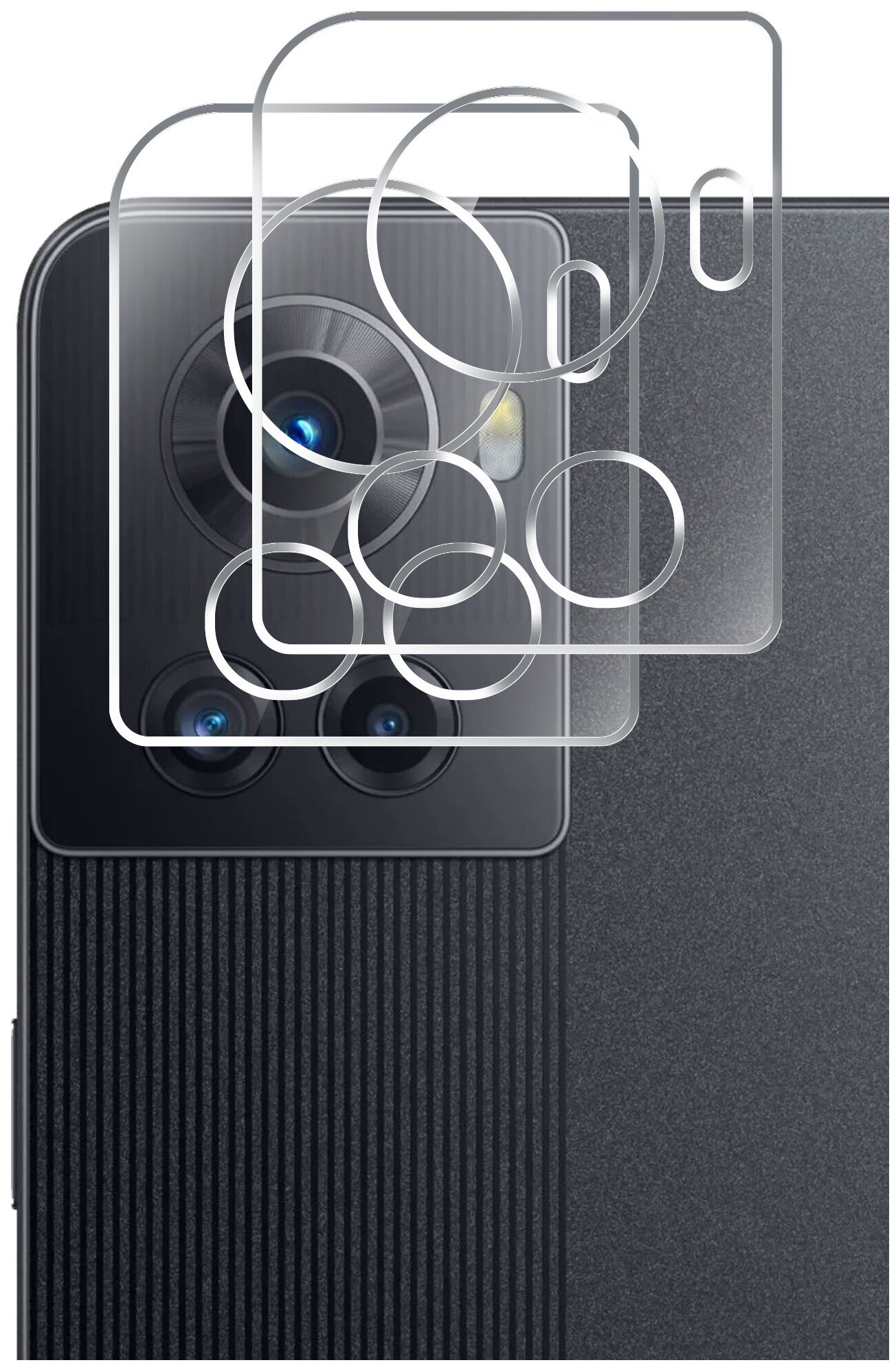 Защитное стекло на OnePlus Ace (ВанПлюс Эйс) на Камеру 2 шт, гибридное: пленка + стекловолокно, прозрачное тонкое Hybrid Glass, Brozo