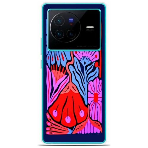 Силиконовый чехол на Vivo X80 Pro Цветы на синем / для Виво Икс80 Про