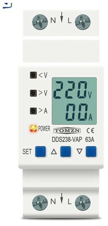 Реле контроля напряжения и тока TOMZN DDS238-VAP 80A (вход сверху)