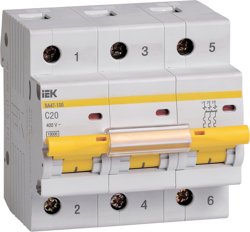 Выключатель автоматический модульный 3п C 32А 10кА ВА47-100 IEK MVA40-3-032-C