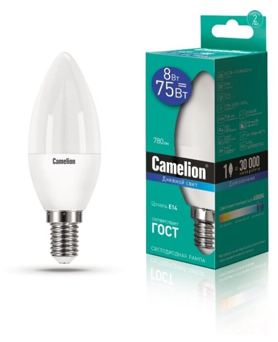 Светодиодная лампочка Camelion LED8-С35/865/E14