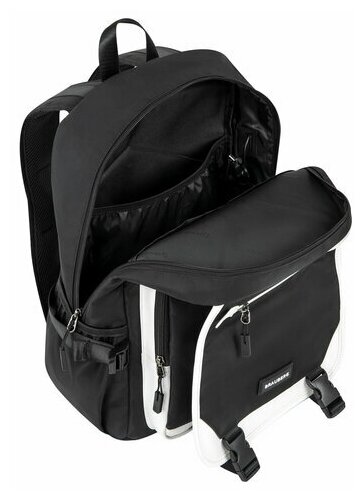 Рюкзак BRAUBERG FUSION универcальный, USB-порт, черный с белыми вставками, 45х31х15см, 271657