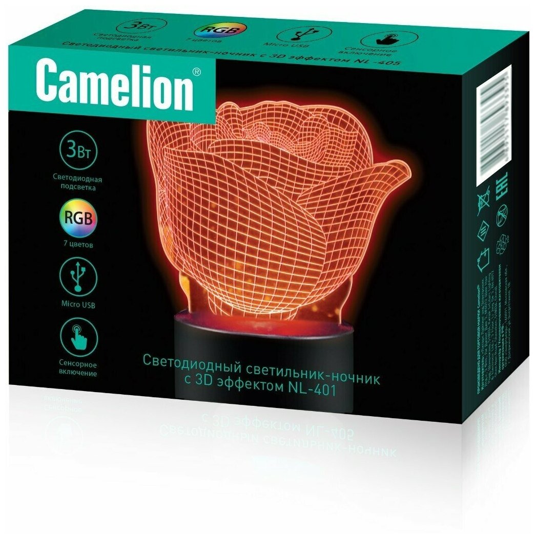 Ночник с 3D эффектом Camelion NL-401 Роза