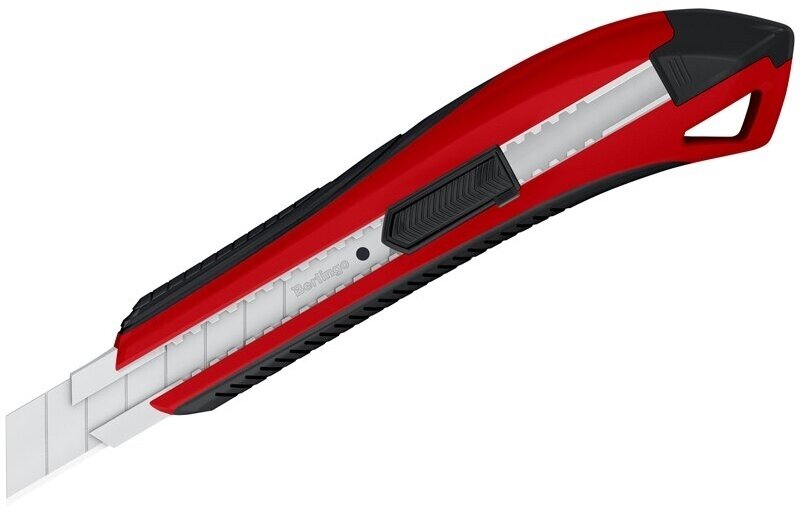 Нож канцелярский Berlingo 18 мм, "Razzor 300", auto-lock, мягкие вставки, красный (BM4132_a)