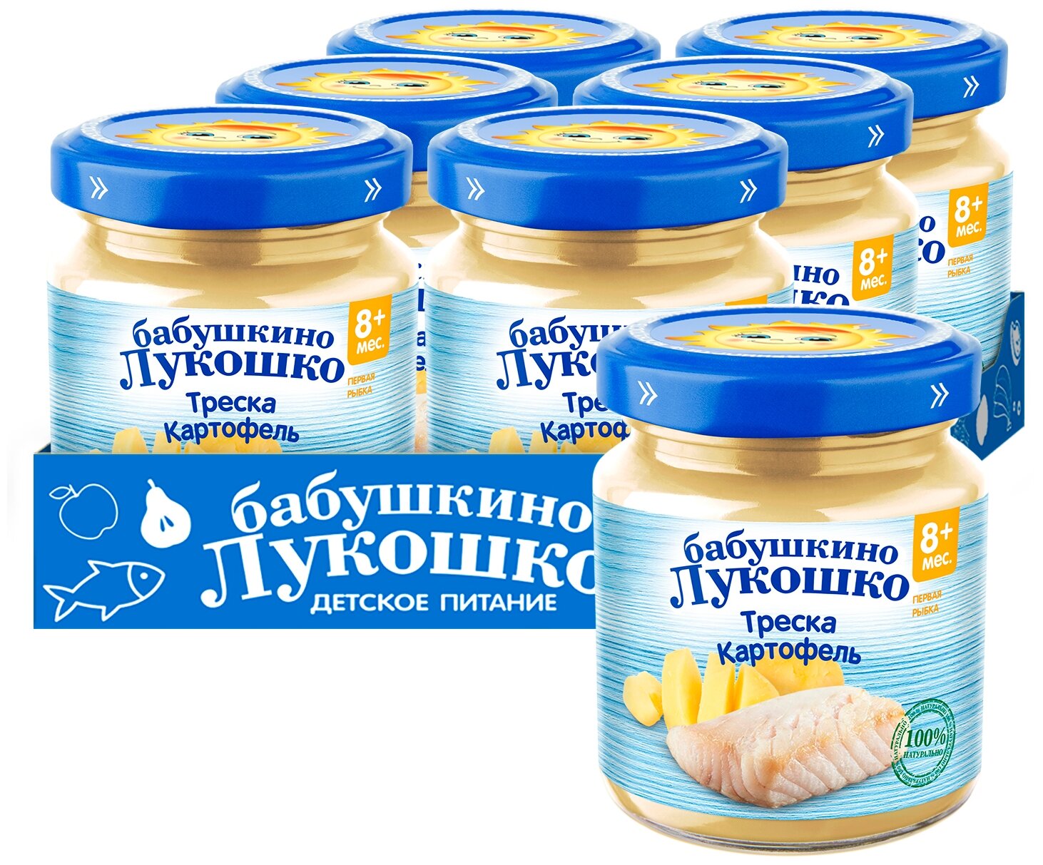 Пюре Бабушкино Лукошко треска-картофель, с 8 месяцев, 100 г, 6 шт.