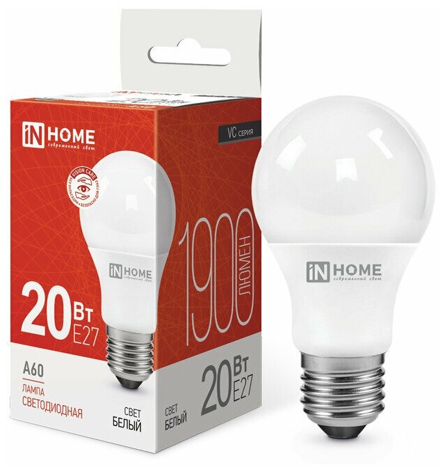 Лампа светодиодная IN HOME LED-A60-VC 20Вт 230В Е27 4000К