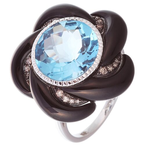 фото Jv кольцо из белого золота 585 пробы с бриллиантами, топазом и ониксом wr00967p-6-dn-bt-ox-wg, размер 18