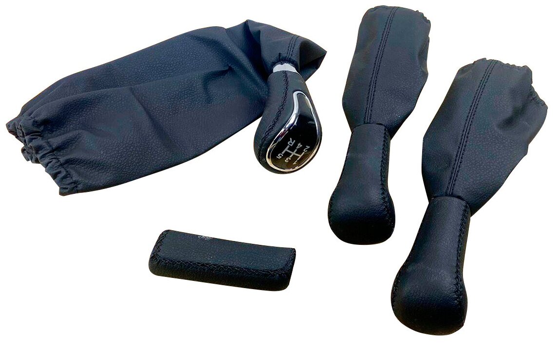 Комплект ручек КПП Раздатки и Ручника. Нива 4x4 URBAN в стиле VESTA черная строчка вставка хром