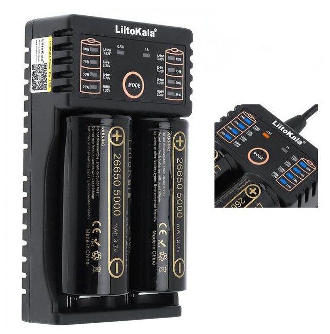 Универсальное зарядное устройство Liitokala Lii-202 для аккумуляторов Li-Ion, Ni-Cd, Ni-Mh, 10440/16340/18650/26650