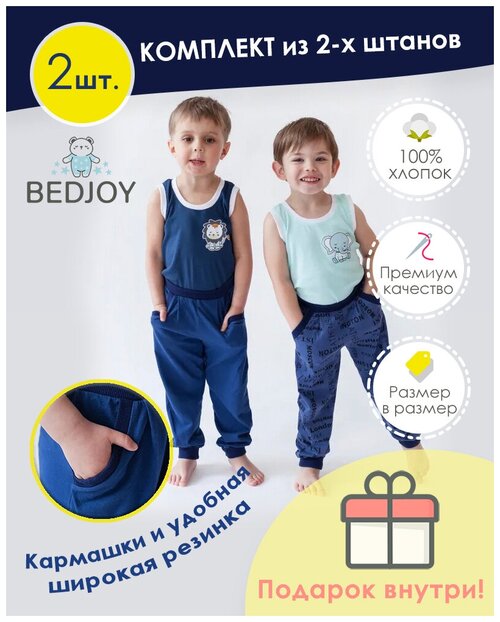 Штаны домашние детские для мальчиков Bedjoy 2 шт Индиго 122 (34/36)