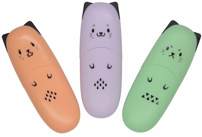 Набор текстовыделителей Meow Marker, 3 штуки, пастельный мятный, оранжевый, сиреневый Bruno Visconti - фото №1