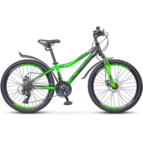 Велосипед STELS Navigator-410 MD 24 21-sp (12, Черный/зеленый) подростковый горный mtb велосипед stels navigator 410 md 24 21 sp v010 2020 рама 12 чёрный зелёный