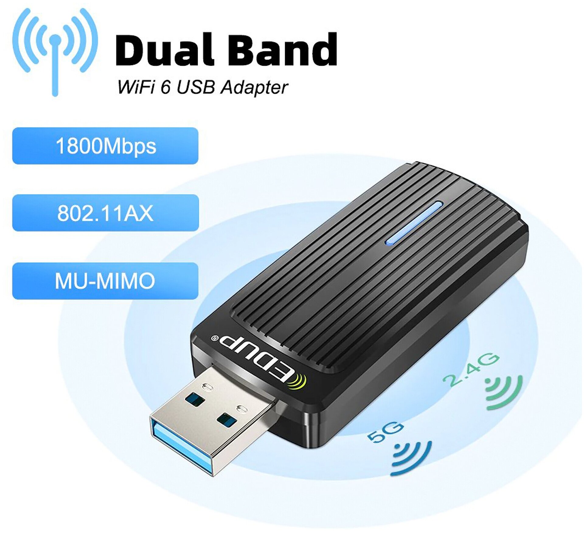 Адаптер Wi-Fi 6 AX1800 интерфейс USB 3.0, RTL8832AU