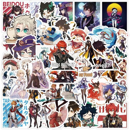 Наклейки Аниме / Геншин Импакт / Genshin Impact / водостойкие / 50шт (3-6см), A