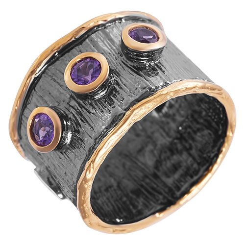 фото Широкое ювелирное кольцо из серебра 925 пробы с аметистами r01740_ko_am_bj element47