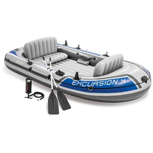 лодка надувная fishman 200 set весла насос jl007207 1n Лодка Excursion 4, 4 местная, 315 х 165 х 43 см, вёсла, насос, до 500 кг, 68324NP INTEX