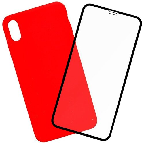 Чехол силиконовый для iPhone XR 6.1" Full case series красный, комплект со стеклом 3D Tiger Glass