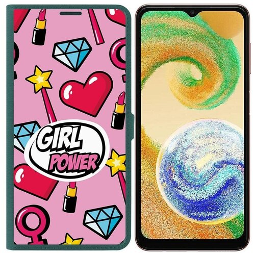 Чехол-книжка Krutoff Eco Book для Samsung Galaxy A04s (A047) Girl Power (зелёный опал) чехол книжка krutoff eco book для samsung galaxy a04s a047 т 34 зелёный опал