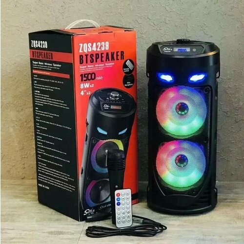 Колонка беспроводная Bluetooth портативная Speaker -4239 с микрофоном для караоке, LED подсветка / Портативная умная музыкальная акустика колонка портативная bluetooth с микрофоном для караоке fm радио и mp3 с подсветкой