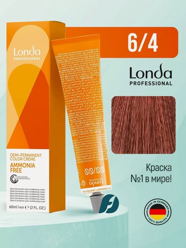 Изображение товара Londa Professional Demi-Permanent Ammonia Free Color 6/4 Тонирующая крем-краска для волос без аммиака - Темный блонд медный, 60 мл