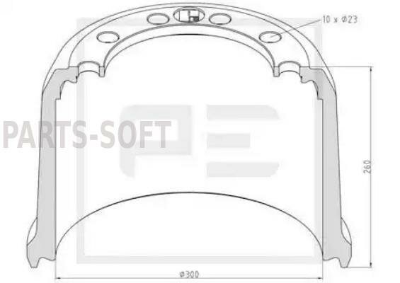PE AUTOMOTIVE 04642800A 046.428-00A_барабан тормозной !300x200/209 H=260 d=190/225 n=10x23\BPW