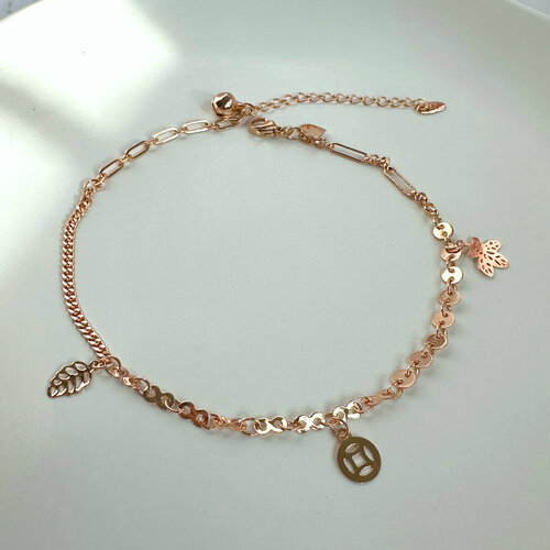 Браслет на ногу XUPING JEWELRY Браслет на ножку с подвесками: листики, колесо, сердце, золотой