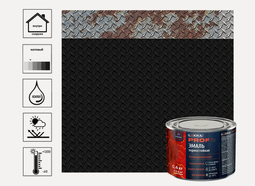 Изображение товара Эмаль Лакра Prof it термостойкая, антикоррозионная, до 1200С, чёрный, 0,4 кг